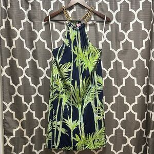 Lilly Pulitzer Navy and Green Palm Mini Dress